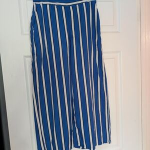 Mango Blue and White Striped Midi Skirt